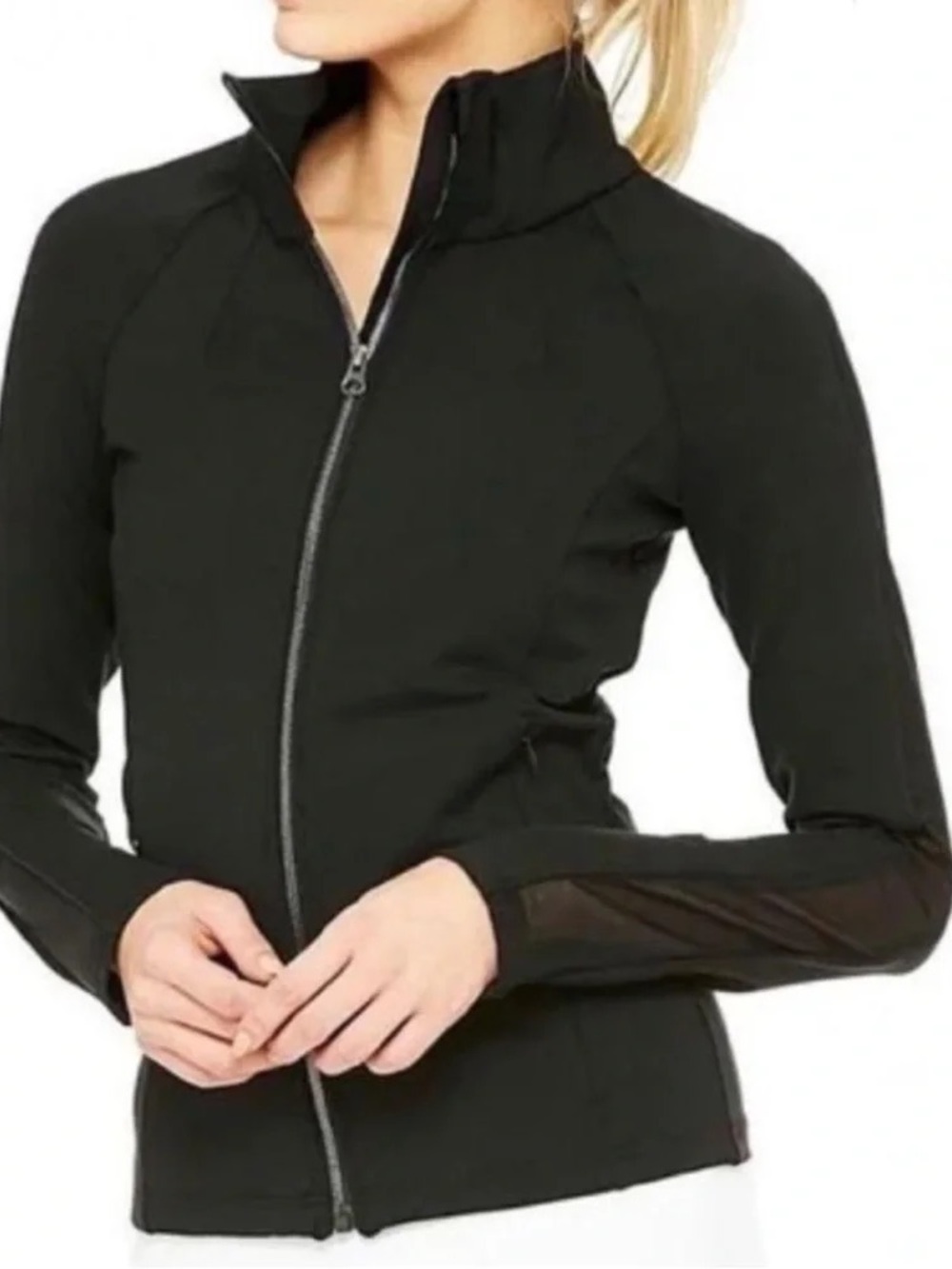 Alo Yoga Kata Yoga Zip Jacket size Small in Black Mesh Inset Sleeve